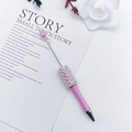 Pink DIY beadable pen with elegant white pearls and sparkling rhinestones and silver metal trim - Macaron Pink