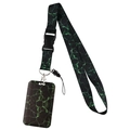Black lanyard and card holder set with green marble pattern and metal clasp - Green Black Marble Set (YZ20-46)