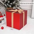 Matte red Christmas gift box with gold ribbon, 30cm square size for holiday window display - 30cm Matte Red Gift Box