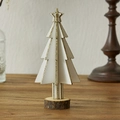 Miniatur Weihnachtsbaum aus weißem Holz mit goldenem Glitzer auf Naturholzsockel - Weiß