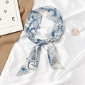 Narrow silk twilly scarf featuring vintage blue prints and letter C on white base - Letter C - Blue Toile de Jouy