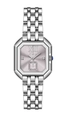 Montre femme carrée argentée avec boîtier octogonal et cadran soleil lavande sur acier - Bracelet en Acier / Acier: Boîtier Argent Cadran Gris