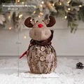 Brown reindeer themed Christmas gift bag with drawstrings and button detail, 23cm height - Mixed Color Reindeer Style C