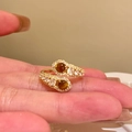 Close-up of golden vintage open ring featuring round tiger eye stones and sparkling zircons - 1# Gold Snake Open Ring