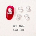 Detailed view of silver dollar sign nail charms with rhinestones measuring 6.5x10mm - Silver Hollow Dotted Rhinestone Dollar Symbol (A694)