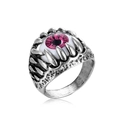 Vintage gothic evil eye ring featuring pink eyeball with retro silver claw setting - Pink Evil Eye (R-98)