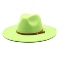 Detail of neon green wool felt jazz hat with brown leather band and metal rivet - M (56-58cm) / Fruit Green