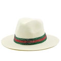 Beige Panama straw hat for men and women featuring red and green rhinestone band - M (56-58cm) / Milk White / Red-Green Rhinestones