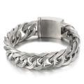 Matte zilveren titaniumstalen Cubaanse armband voor heren met rechthoekige sluiting - Gezandstraald 18mm Stijl (KB51697-D)