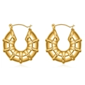 Minimalist gold U-shaped striped earrings in a polished vintage chunky hoop design - Radial Texture