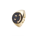 Adjustable gold plated smiling face ring with pave set blue zircons and round shield design - Adjustable Open / Gold Shield Blue Zirconia Base Smile Face