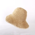 Beige crochet straw sun hat with delicate lace bow trim and foldable hollow design - M / Lace Small Edge Bucket Hat-Beige