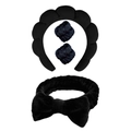 4-piece black plush spa set including headband, wristbands and bow hair tie on white background - Black Series Set (9#) / Set of 4