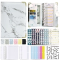 White marble PU leather A6 budget binder set with floral sheets and gold corners - White Marble Pattern
