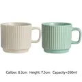 Ceramic striped mugs in cream white and mint green, matte finish, 260ml capacity - Set of 2 (Beige + Mint Green)