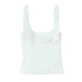 Close-up of white square neck camisole with decorative bow shoulder tie details - XS / White