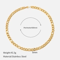 500mm Gold Figaro chain necklace in stainless steel with 8mm width and 43.3g weight - 8mm-50cm / Gold