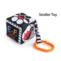 Educational high-contrast black and white baby cloth cube toy with letters and orange clip - Large 3D Stroller Pendant