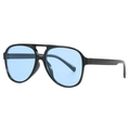 Retro pilot sunglasses with black frame, double bridge design and light blue ocean lenses - Black Frame Blue Lens