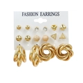 Vintage gold geometric earring set with pearls and rhinestones on a fashion display card - E106/Geometric Style / Gold