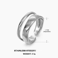 Minimalist double layer silver stainless steel open ring with adjustable band design - Adjustable Open / Steel Double Layer