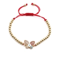 Adjustable red rope bracelet with a gold butterfly pendant and colorful zircon stones - Butterfly Evil Eye / Copper Beads Red Rope