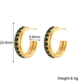 18K vergoldete C-förmige Creolen mit runden grünen Kristallen für Damen - 20 mm C-Förmige Steinohrringe - Gold mit Grünem Strass