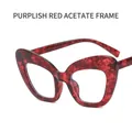 Cat eye glasses frames in purple red tortoiseshell finish for blue light blocking - Purple Red Floral Pattern
