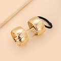 Minimalist gold metal hair ring with ribbed texture and black elastic band for ponytails - Gold (B5505)