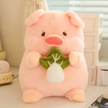 Cute pink plush pig toy holding a green cabbage, soft stuffed doll for kids gift - Cabbage Pig