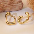 Minimalist irregular geometric gold earrings with polished finish on warm stone background - 304 Stainless Steel / Irregular Geometric Lines / Gold