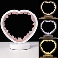 Heart-shaped pink crystal night light with USB base showing warm, white, and color modes - 【white-framed Heart-shaped Tricolor】rose Crystal / Brown Kraft Paper Box Packaging (17*10.5*20.5cm)