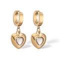 Elegant gold-plated heart drop earrings with white shell inlay for women - Gold Mother of Pearl Heart Dangle / Gold