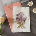 Handmade thank you card with purple dried flowers and a pink envelope set - Style 6-With Happy Purple Bouquet