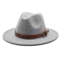 Classic light gray wool felt fedora hat with brown leather rivet band for men and women - M (56-58cm) / Light Heather Grey