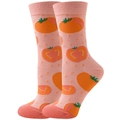Detailed knit texture of pink crew socks featuring vibrant orange tomato patterns - EU 36-42 / Pink Tomato