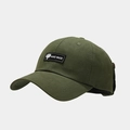 Detail of army green canvas baseball cap with black handmade patch and triple stitched brim - Army Green