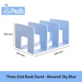 Three-slot acrylic bookends in morandi sky blue for desk organization - Morandi Blue [Extra Long & Thick] 3-Slot Bookend