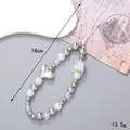 Silver bead phone charm with pink bear block and heart pendant on wave display - K2590 Phone Chain