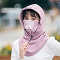 Purple hooded cycling balaclava with breathable mesh and adjustable drawstring - Breathable Mask Style / Purple