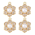 Detail of four golden flower pendants featuring center pearls and sparkling zircons - Five-Petal Flower Pearl (px1086-5)