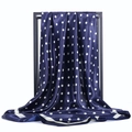 Sciarpa di seta satinata blu scuro a pois con eleganti bordi a strisce bianche - Blu Navy a Pois