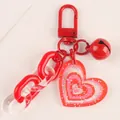 Red heart keychain with acrylic chain, small bell, and glitter gradient heart pendant - Red Style (Q875-4)