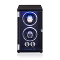 Dual watch winder in black carbon fiber with blue LED light and dual rotating slots - 2 Slots / Vertical Carbon Fiber & Black Fiber