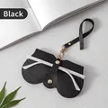 Chic black litchi pattern PU leather glasses case with gold snap and swivel hook - Black