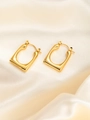 Detail of gold geometric hoop earrings resting on champagne silk fabric background - Gold Geometric Rectangular Hoop Earrings (BJGE0197)