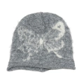 Close-up of gray knitted beanie featuring soft mohair texture and large white butterfly - M (56-58cm) / Gray