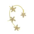 Eleganter goldener Ohrclip mit funkelnden weißen Strasssteinen im floralen Vier-Blatt-Design - Stil G Gold Rechte Seite (M-463)