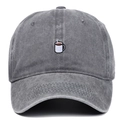 Détail de la casquette de baseball en coton délavé gris foncé avec broderie café - Gris