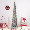 Albero di Natale argentato pieghevole con paillettes colorate per decorazioni interne - 150cm / Argento